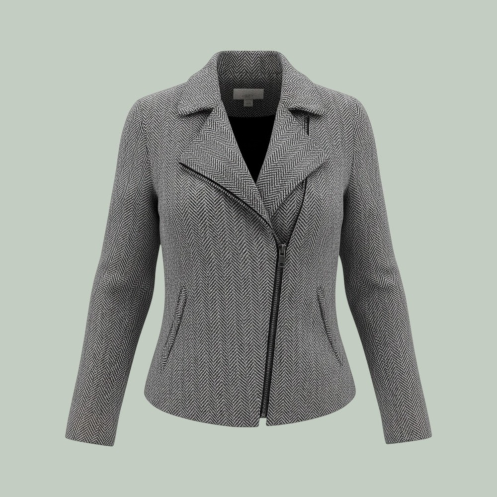 LOFT Womens Black White Herringbone Asymmetrical Zip Moto Jacket Size S